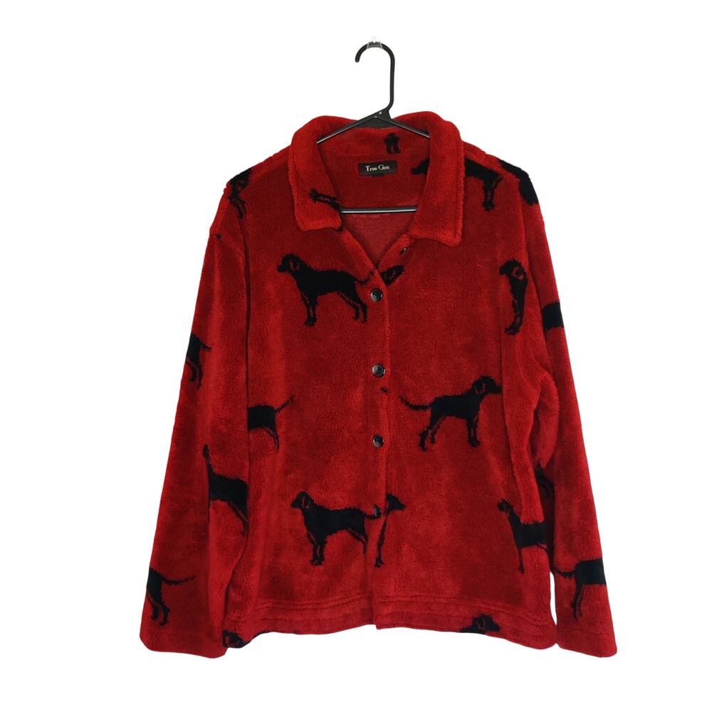 Vtg True Grit Ultra Plush Shirt Barn Jacket Red Dog Western Novelty Print XL 90s